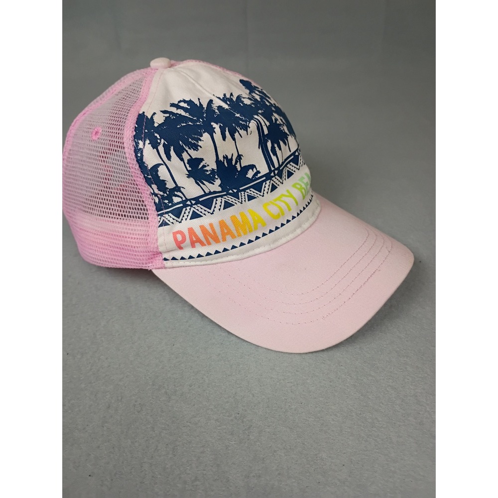 Marco Destin Panama City Beach FL Pink Mesh Trucker Hat Palm Tree Graphic Cap